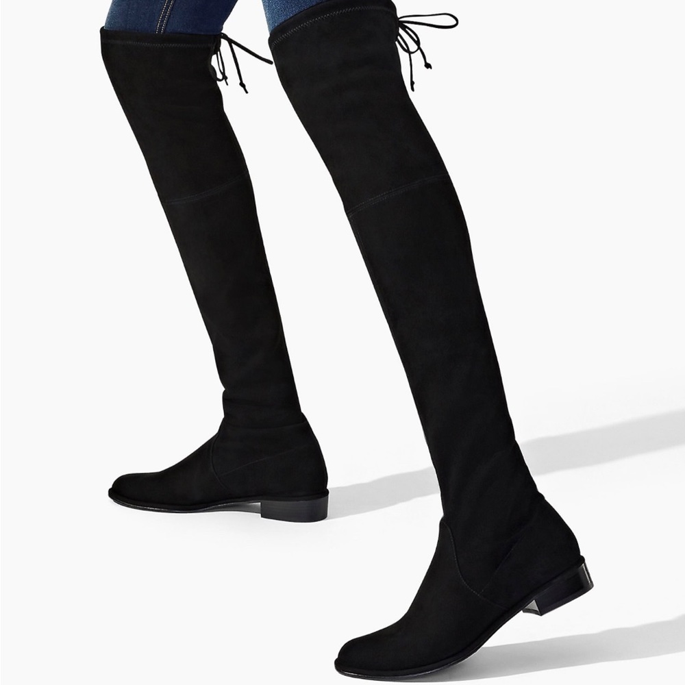 Stuart Weitzman Lowland Over The Knee Tie Boots Black Suede Size 7.5